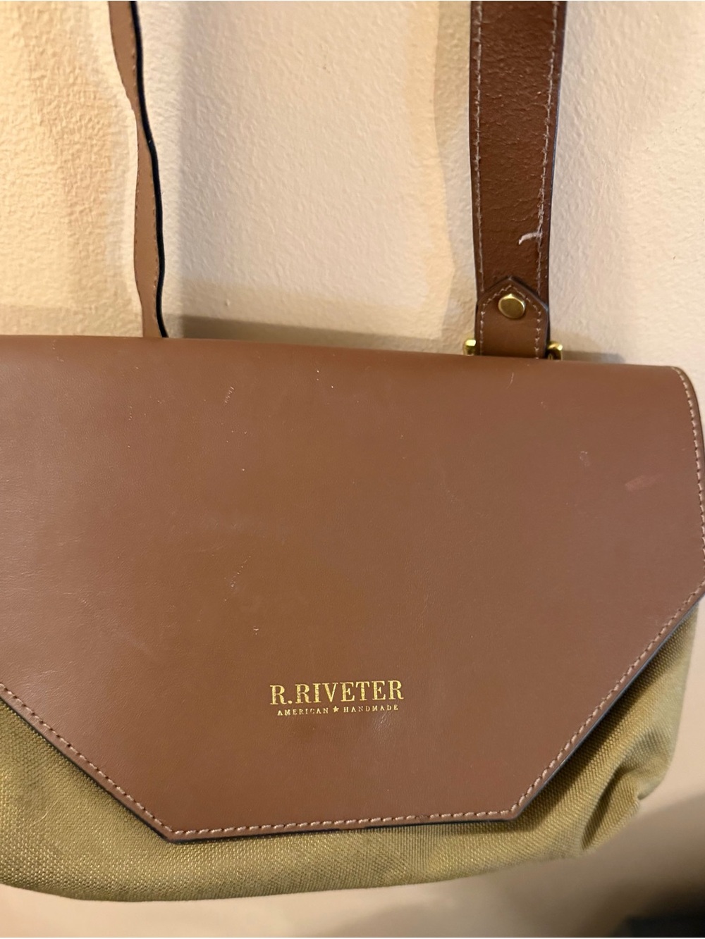 R. Riveter Army Brown Leather & Olive Crossbody Bag